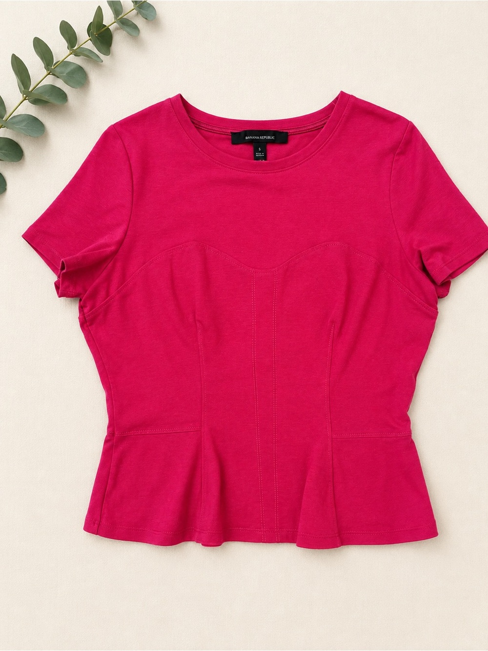White House Black Market WHBM Pink Corset Seam Peplum Top Size L